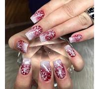 Lot de 24 faux ongles avec flocons de neige de Noël, design rouge, faciles à appliquer, non toxiques, ABS, à presser pour les vacances, les fêtes, les faux ongles de Noël