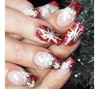 Lot de 24 faux ongles ballerines à presser - Couverture complète à coller - Flocons de neige - Accessoires de manucure