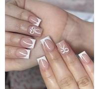 Lot de 24 faux ongles blancs à bout français à coller sur les ongles courts et carrés