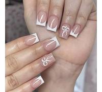 Lot de 24 faux ongles blancs à bout français à coller sur un carré court