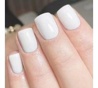 Lot de 24 faux ongles blancs à coller - Couleur unie - Réutilisables - Forme carrée