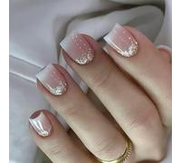 Lot de 24 faux ongles blancs à paillettes en ABS respirant pour doigts sensibles