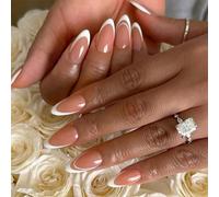 Lot de 24 faux ongles blancs à presser en acrylique brillant avec pointe française