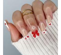 Lot de 24 faux ongles blancs brillants avec nœuds pour les moments spéciaux Motif flammes