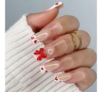 Lot de 24 faux ongles blancs brillants en forme de cœur français - Longueur courte - Pour fêtes et cadeaux - Réutilisables - En ABS - Pour la Saint-Valentin