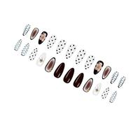 Lot de 24 faux ongles blancs brillants en forme de goutte avec perles dégradées à pois pour femme fête et événement