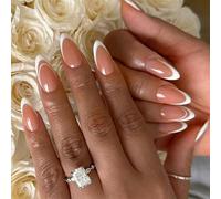 Lot de 24 faux ongles blancs French Tip à presser simple sur une amande - Couverture complète à coller sur acrylique pour un usage quotidien