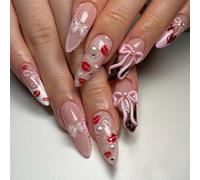 Lot de 24 faux ongles brillants à coller en forme d'amande - 12 tailles - Conseils français pour décoration de bricolage - Pour femme - Transparents