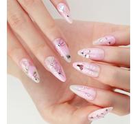 Lot de 24 faux ongles brillants à coller en forme d'amande - 12 tailles - Conseils français pour le bricolage, les décorations artistiques sur les ongles, cercueil, amande française