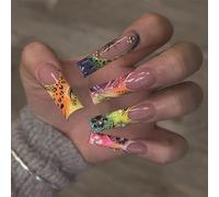 Lot de 24 faux ongles brillants à coller en forme de cercueil - 12 tailles - Conseils français pour décoration artistique sur ongles - Cercueil - Amande French Tip On Nail