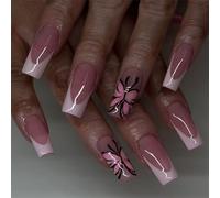Lot de 24 faux ongles brillants à coller en forme de cercueil - 12 tailles - Conseils français pour le bricolage et les décorations artistiques