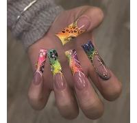 Lot de 24 faux ongles brillants à coller en forme de cercueil - 12 tailles - Conseils français pour loisirs créatifs