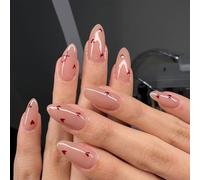 Lot de 24 faux ongles brillants à coller - En forme de cœur - En forme d'amande - Couverture complète - Pour la Saint-Valentin