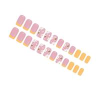 Lot de 24 faux ongles brillants à motif français pour un look élégant, fleurs jaunes et blanches, adorables abeilles courtes, faciles à porter, brillants