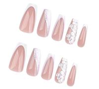Lot de 24 faux ongles brillants à presser en acrylique - Blanc - Longueur moyenne - Motif serpent - À coller sur les ongles