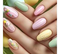 Lot de 24 faux ongles brillants à presser en forme de cercueil - 12 tailles - Conseils français pour décoration artistique