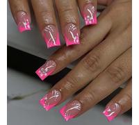 Lot de 24 faux ongles brillants à presser Style français Fleurs blanches Couverture complète pour un look élégant et élégant