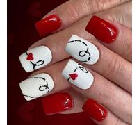 Lot de 24 faux ongles brillants brillants sur le thème de la Saint-Valentin avec cœurs artistiques pour les fêtes toute la journée