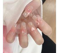 Lot de 24 faux ongles brillants en acrylique avec cœurs et étoiles pour la Saint-Valentin