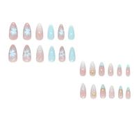 Lot de 24 faux ongles brillants en forme d'amande - 12 tailles - Conseils français pour décoration d'ongles - Cercueil - Amande