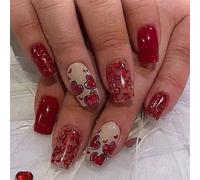 Lot de 24 faux ongles brillants en forme de cœur à coller sur les ongles pour la Saint-Valentin