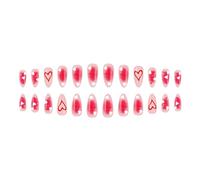 Lot de 24 faux ongles brillants en forme de gouttes d'eau pour la Saint-Valentin, longueur moyenne avec fards à joues, cœurs dégradés, strass étoilés, peaux sensibles