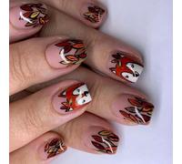 Lot de 24 faux ongles brillants en forme d'écureuil - Forme carrée - Design de manucure européenne - Sans danger - Pour fête - Carré court