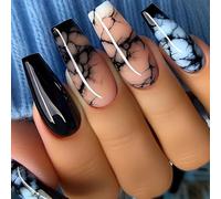Lot de 24 faux ongles brillants extra longs à coller sur les ongles effet marbre