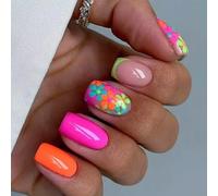 Lot de 24 faux ongles carrés à coller - 12 tailles - Pour French manucure