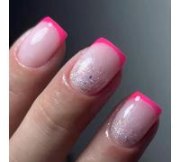 Lot de 24 faux ongles carrés à coller en acrylique avec motifs roses