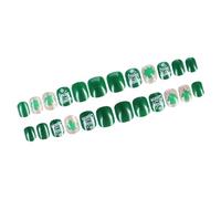 Lot de 24 faux ongles carrés à coller Motif trèfle Vert 12 tailles