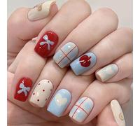 Lot de 24 faux ongles carrés à presser avec nœuds artificiels en forme d'ours