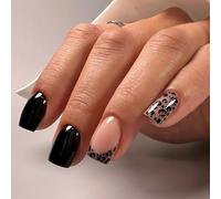 Lot de 24 faux ongles carrés à presser - Colle sur motifs léopard - Conseils français - Presser les ongles - Cercueil - Amande française