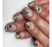 Lot de 24 faux ongles carrés à presser de Noël avec pointes françaises festives, application facile, ongles artificiels pour femme, fêtes de fin d'année et manucure quotidienne