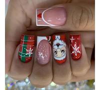 Lot de 24 faux ongles carrés à presser en acrylique brillant Motif Père Noël