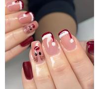 Lot de 24 faux ongles carrés à presser en forme de chapeau de Père Noël pour femmes et filles