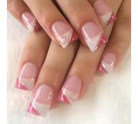 Lot de 24 faux ongles carrés à presser en forme de cœur pour la Saint-Valentin