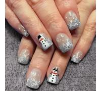 Lot de 24 faux ongles carrés à presser - Motifs de Noël - Conseils français - Colle acrylique pour femme - Transparent