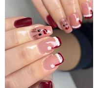Lot de 24 faux ongles carrés à presser - Pour femme - Motif renne - Père Noël