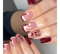 Lot de 24 faux ongles carrés à presser pour Noël avec motifs festifs, ongles artificiels sans colle pour fêtes de fin d'année, cadeau pour femmes et femmes