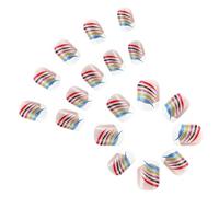 Lot de 24 faux ongles carrés à rayures arc-en-ciel artificielles en acrylique pour femme sur ongles cercueil amande French Tip On Nail