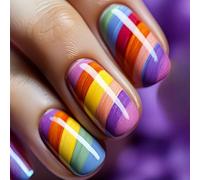 Lot de 24 faux ongles carrés arc-en-ciel à coller sur des rayures colorées