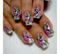 Lot de 24 faux ongles carrés avec motif floral - Couvertures complètes en acrylique brillant - Pour fête, bureau