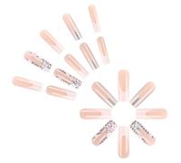 Lot de 24 faux ongles carrés blancs à coller sur la pointe française à coller sur des fleurs et strass pour femme
