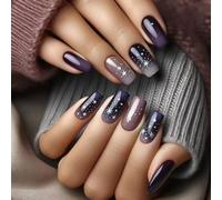 Lot de 24 faux ongles carrés bleus à coller sur le thème de l'hiver - Couverture complète - Faux ongles - Décoration d'ongles