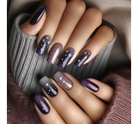 Lot de 24 faux ongles carrés bleus d'hiver à presser avec motifs étoilés pour manucure pour femmes et filles
