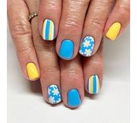 Lot de 24 faux ongles carrés brillants à coller sur de belles fleurs en acrylique uni