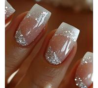 Lot de 24 faux ongles carrés brillants à coller sur les faux ongles à bout français