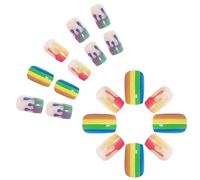 Lot de 24 faux ongles carrés brillants à rayures arc-en-ciel pour femmes et filles