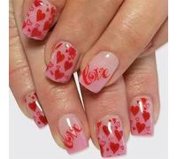 Lot de 24 faux ongles carrés brillants en acrylique pour Saint Valentin - 12 tailles